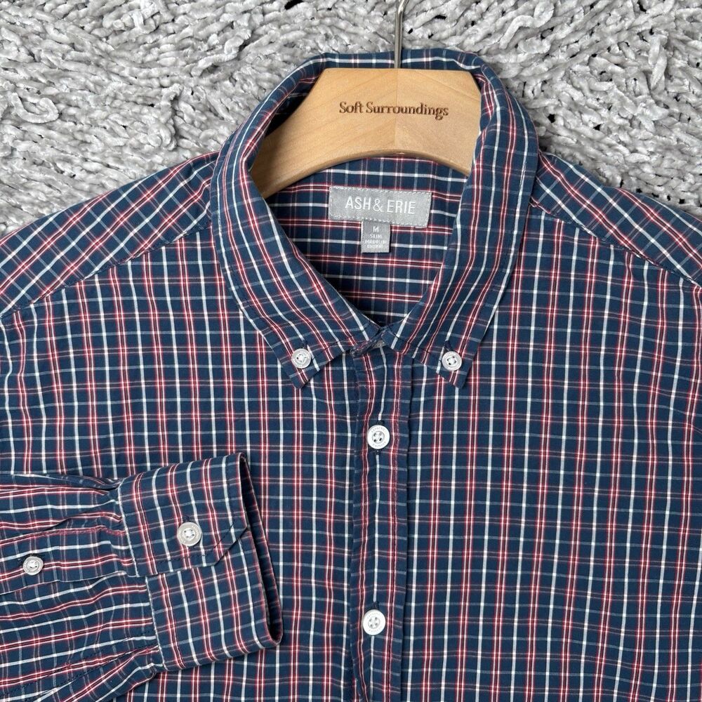 Ash & Erie Button Down Shirt Mens Medium Slim Long Sleeve Plaid Preppy Business